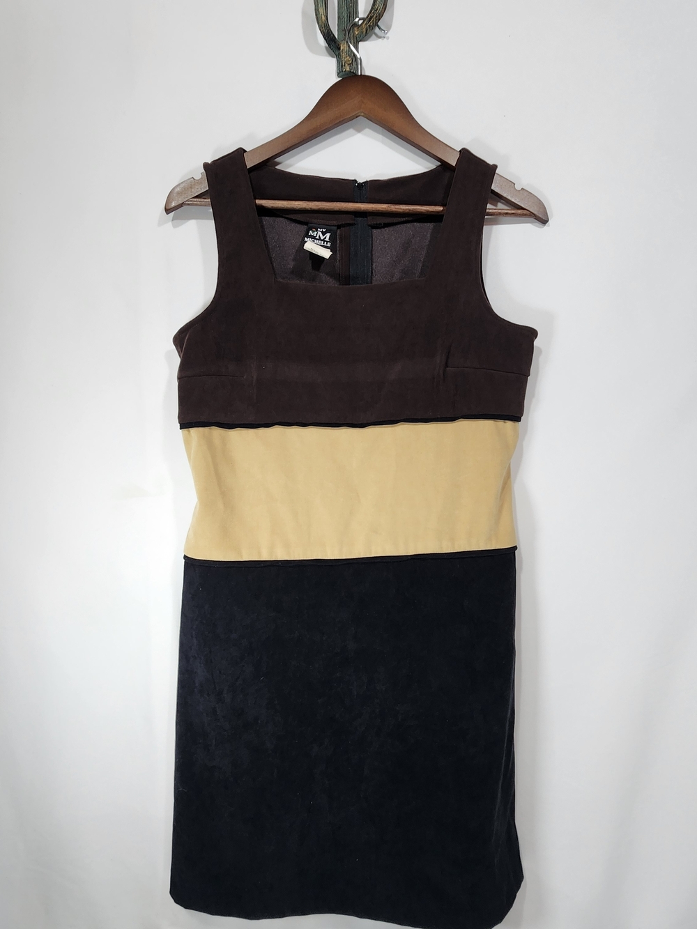 Vintage My Michelle Colorblock Shift Dress 80s Made In USA Brown Beige 9/10 Sm